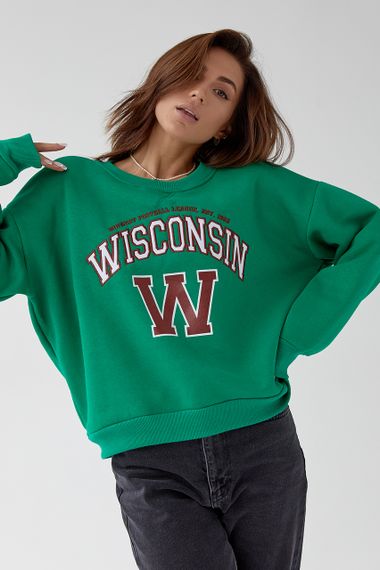 Женский свитшот на флисе с надписью Wisconsin - зеленый цвет, M (есть размеры) | Зображення 5