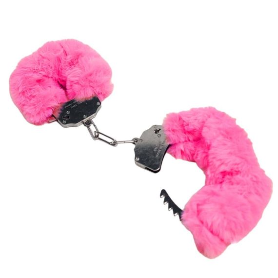 Наручники DS Fetish Plush handcuffs, метал з хутром, малинові | Зображення 1
