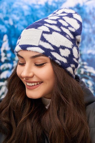 Легкая мягкая двухцветная шапка (5144) джинсовый + белый