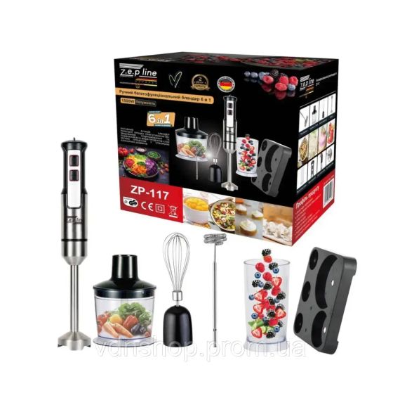 Блендер занурювальний домашній кухонний 6в1 Zepline ZP-117 1500Вт блендер, подрібнювач, міксер | Зображення 1