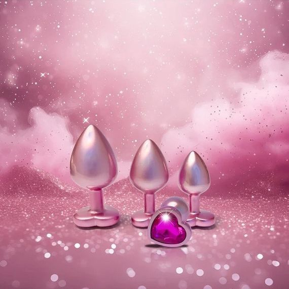 Набор из трёх анальных пробок Dream Toys Gleaming Love, размеры S, M, L, перламутрово-розовый Sex Aura | Зображення 6
