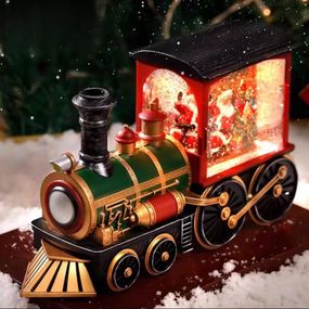 Новорічний світильник-нічник паровозик що світиться, Настільний нічник в кімнату з дідом морозом від батарейок знижка
