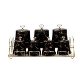 Набор для специй 4 шт по 250 мл и 3 шт по 550 мл на металической подставке черный HP1249