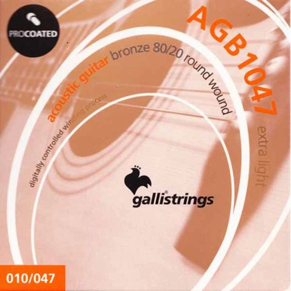 Струни для акустичної гітари Gallistrings AGB1047-12 (.010-.047), ProCoated, LIGHT, Bronze
