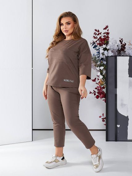 Женский спортивный прогулочный костюм с укороченными штанами NB24003 мокко, размер 50/52 | Зображення 1