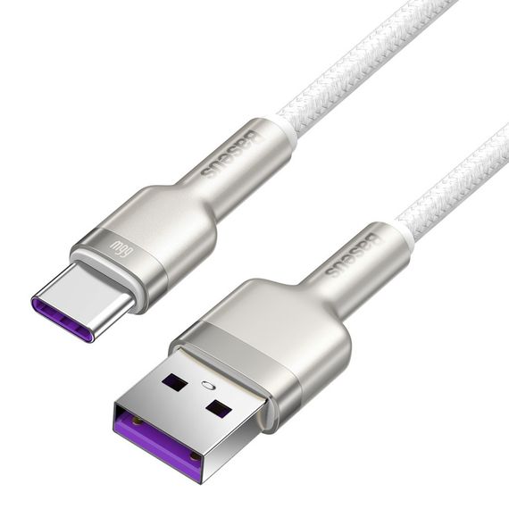 Дата кабель USB 3.1 AM to USB-C 2.0m 6.0A 66W Cafule Series Metal White Baseus (CAKF000202) | Зображення 9