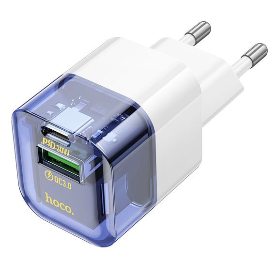 СЗУ Hoco C131A Platium PD30W+QC3.0 (1USB-A/1C) Transparent blue | Зображення 1