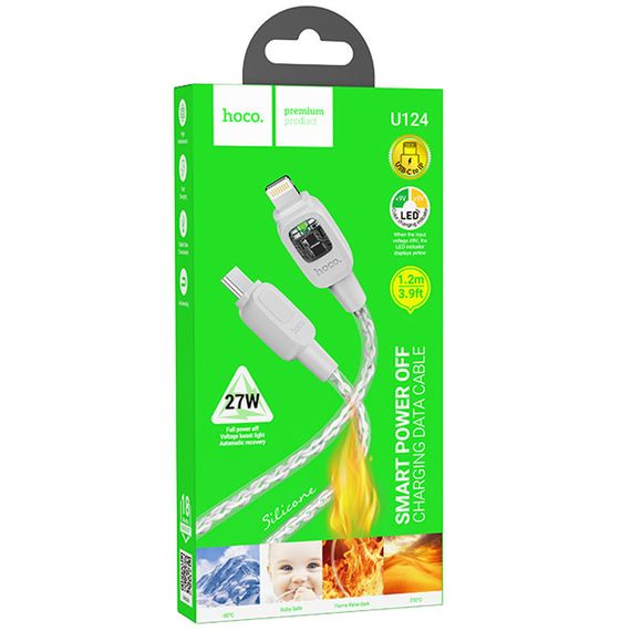 Дата кабель Hoco U124 Stone silicone power-off Type-C to Lightning (1.2m) Gray | Зображення 5