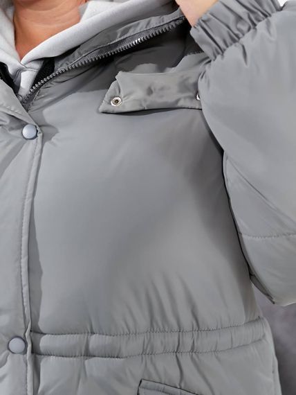 Женская теплая зимняя куртка на кулиске с капюшоном NB24035 цвет серый размер 54/56 | Зображення 8