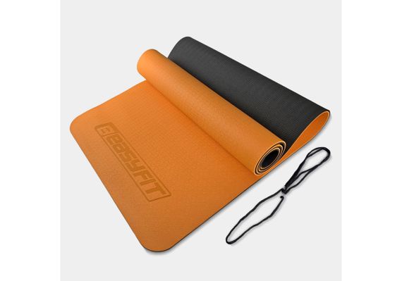 Килимок для йоги та фітнесу EasyFit TPE+TC 6 мм двошаровий оранжево-чорний (EF-1924-ORB)