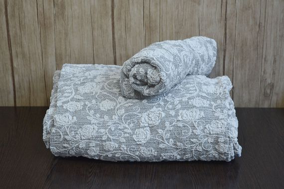 Жакардовий чохол на кутовому диван Roza з спідницею Світло-сірий | Зображення 1