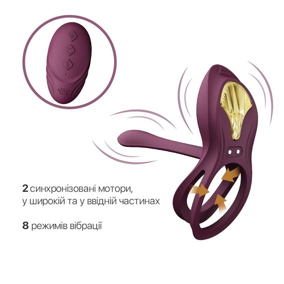 Смарт-ерекційне кільце Zalo - BAYEK Velvet Purple, подвійне з ввідною частиною, пульт ДК | Зображення 3