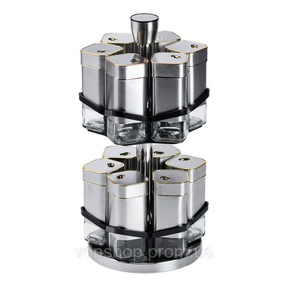Набор для специй на подставке 12 баночек по 120 мл, хром с золотом HP1321