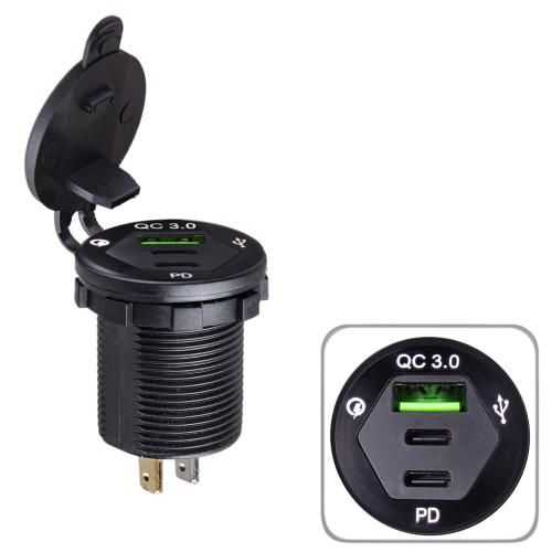 Автомобільний зарядний пристрій  USB 5-12V3.0A + 2 TYPE-C+PD 12-24V урізне в планку