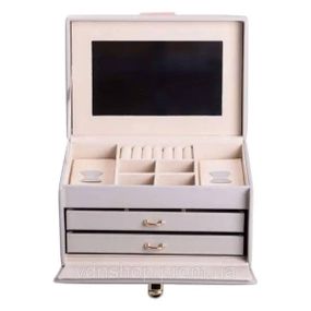 Скринька для прикрас з еко шкіри 3 яруси з дзеркалом органайзер для ювелірних виробів HP-5-17G