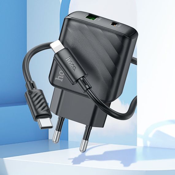 СЗУ Hoco CS23A Sunlight PD30W+QC3.0 (1USB-A/1C) + кабель Type-C to Lightning Black | Зображення 2