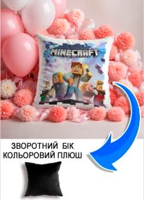 Подушка плюшева Мерч Крафт Дизайн з принтом Майнкрафт Minecraft 3 чорний плюш квадратна 33х33 см