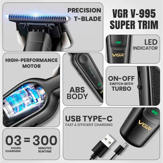 Тример VGR V-998 Blue, 4 насадки, LED дисплей (46245-V-998 BLUE_369) | Зображення 7