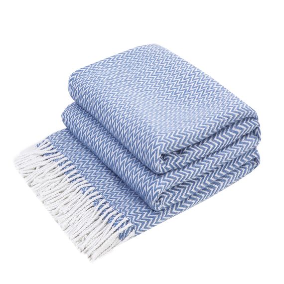 Плед бавовняний зиг-заг блакитний Love You 140 x 200 см | Зображення 1