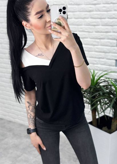 Женская оригинальная футболка на одно плечо GF05217 цвет черный, размер 46/48 | Зображення 2