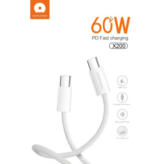 Кабель WUW-X200 Type-C to Type-C PD 60W white | Зображення 2