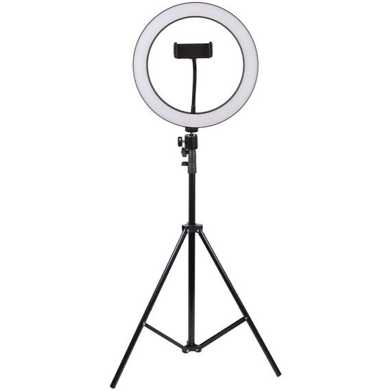 Кільцева світлодіодна LED лампа Flat Ring 10" + tripod 2.1m Black | Зображення 1