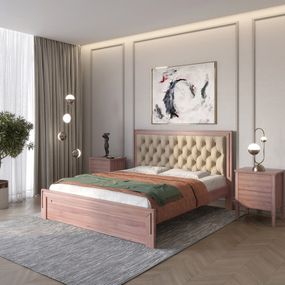 Двоспальне дерев&#039;яне ліжко Mebigrand Торонто Т3 Горіх лісовий/Аляска 23 (бежевий) 140х190 см (MBG-7758)