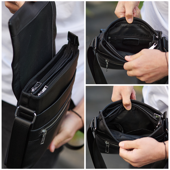 Шкіряна чоловіча сумка-месенджер через плече чорна Tiding Bag 56230 | Зображення 7