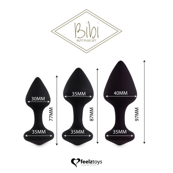 Набір силіконових анальних пробок FeelzToys - Bibi Butt Plug Set 3 pcs Black | Зображення 1