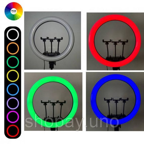 Кольцевая LED лампа RGB MJ45, 45 см, 5500 лм, 3 держателя, пульт, адаптер, 6500K