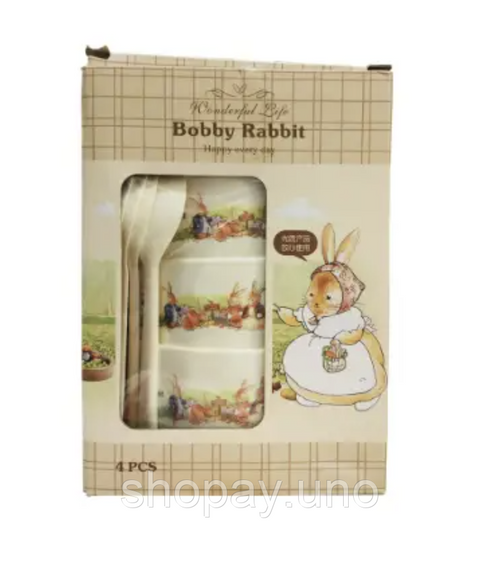 Дитячий набір посуду Bobby Rabbit 4 тарілки з ложечками ∙ Набір дитячих тарілок Bobby Rabbit | Зображення 1