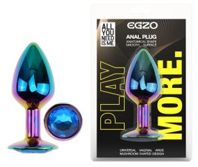 Анальна пробка EGZO Multicolor S з кристалом, медична сталь, 70 мм Sex Aura