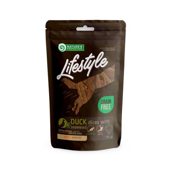 Ласощі для собак ломтики утки з морською капустою Nature's Protection Lifestyle soft duck dices with seaweed