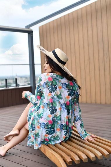 Роздільний білий купальник PLUS SIZE з тунікою в тропічному принті | Зображення 2