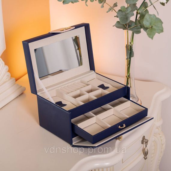 Скринька для прикрас з еко шкіри 3 яруси з дзеркалом органайзер для ювелірних виробів HP-5-17BL | Зображення 7