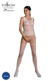Бодістокінг Passion ECO BS001 white, з доступом, імітація підв’язок, флористичний декор, S/M/L