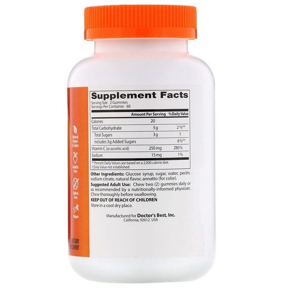 Вітамін C Doctor's Best Vitamin C Gummies 250 mg 120 Gummies Orange Bliss DRB-00510 | Зображення 1