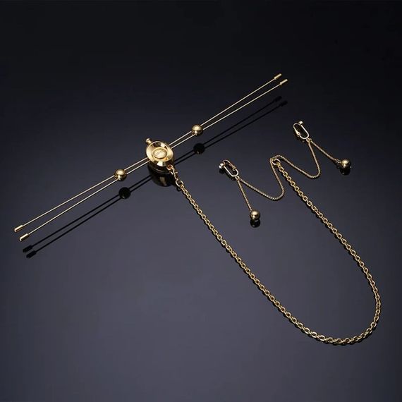 Затискачі для сосків з вібрацією UPKO Double Bar Vibration Nipple та кліторальний ланцюг, золотисті sexstyle | Зображення 5