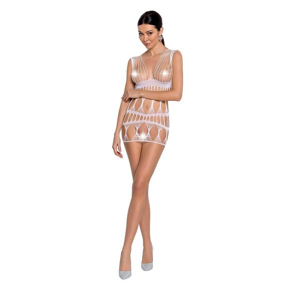 Бодістокінг-сукня Passion BS089 white, міні, плетіння у вигляді павутини, One size | Зображення 2