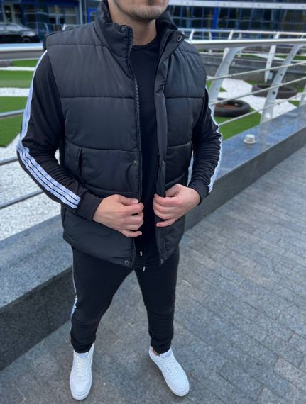 Мужской спортивный костюм тройка с жилетом AL0235 цвет черный, размер 46/48 | Зображення 2