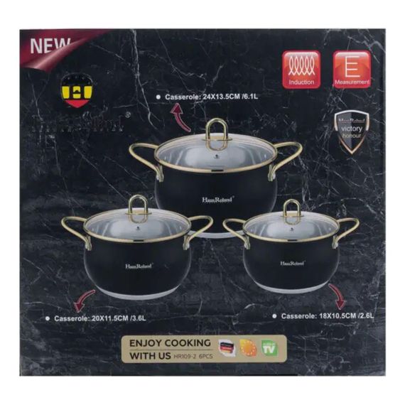 Набір каструль із нержавіючої сталі 2,6 л - 3,6 л - 6,1 л зі скляними кришками HP33525B | Зображення 5