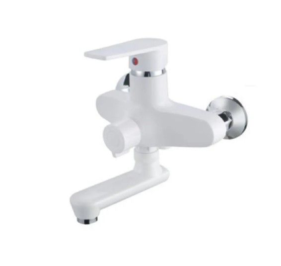 Змішувач для ванни PLAMIX OSCAR-008 EURO SET WHITE (зі шлангом, лійкою та кронштейном) (PM0698)