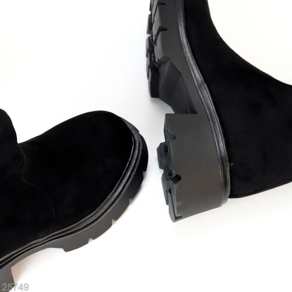 Високі чорні чоботи замшеві ботфорти стрейч єврозима блискавка по всій довжині | Зображення 4