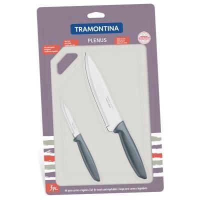 Набор ножей Tramontina Plenus 3 предмета (с досточкой) Grey (23498/614)