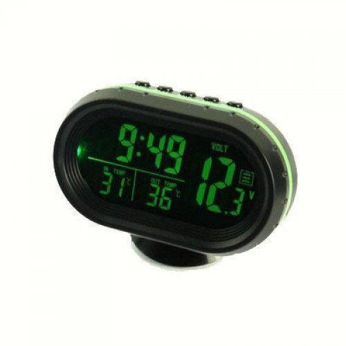 Автомобильные часы VST-7009V подсветка + 2 термометра + вольтметр, питание от аккумулятора авто 12В-24В XE-63 | Зображення 1