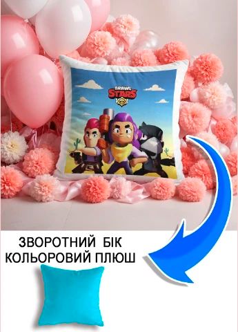 Подушка плюшева Мерч Крафт Дизайн з принтом brawl stars 2 блакитний плюш квадратна 33х33 см