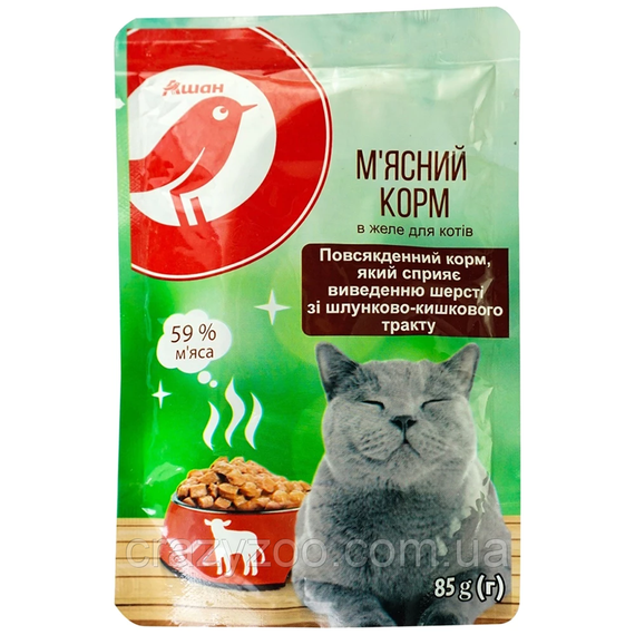 Вологий корм для котів Леопольд для виведення шерсті в желе 85 г