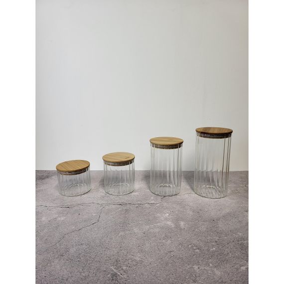 Емкость стеклянная с деревянной крышкой (круглая полосатая) VT-7613 Vittora 1300 мл | Зображення 5