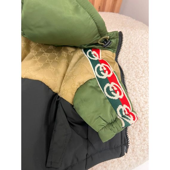 Брендовая зимняя куртка для собак GUCCI с капюшоном на змейке, зеленая | Зображення 1