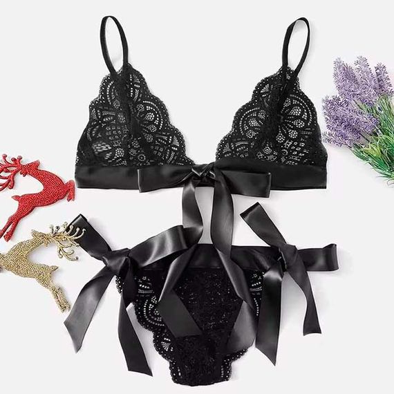 Еротичний мереживний комплект на зав'язках чорний — M/L/XL — Еротична білизна | Зображення 4